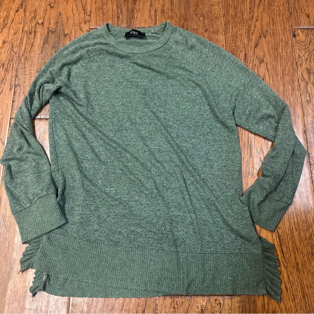 COA ruffle side Green Knit Top